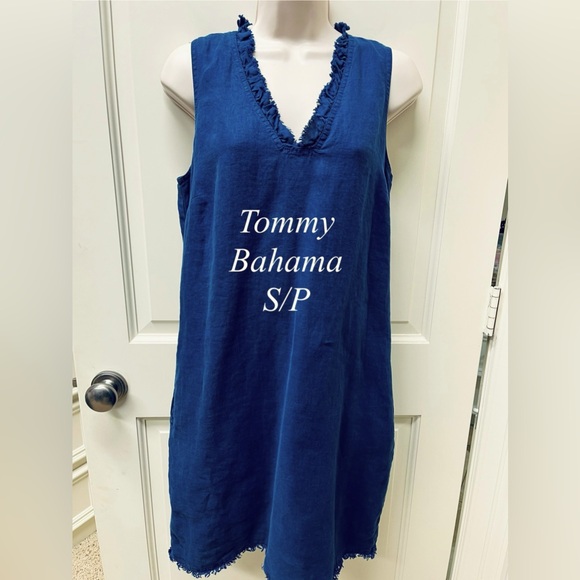 Tommy Bahama linen/cotton navy dress S/P - Picture 2 of 8